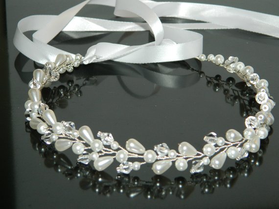 زفاف - Pearl Bridal Hair Vine, White Pearl Hair Wreath, Wedding Pearl Crystal Floral Hair Vine, Pearl Bridal Headpiece, Pearl Crystal Hair Jewelry