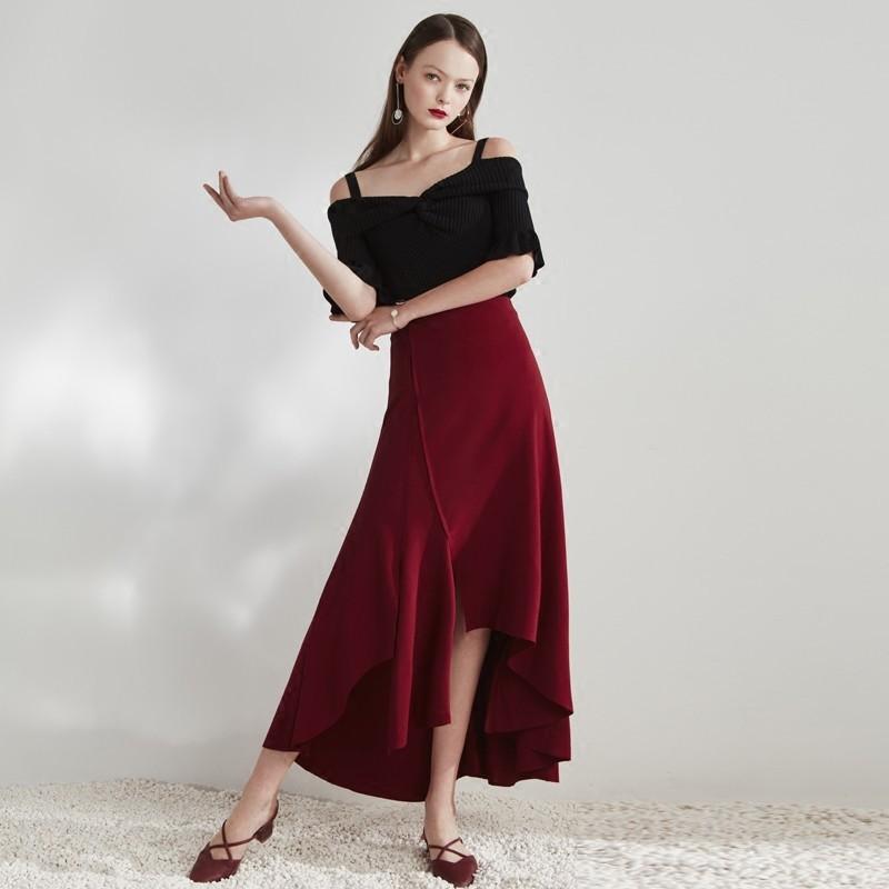 زفاف - Must-have Elegant Split Asymmetrical High Waisted Draping One Color Mid-length Skirt Skirt - Bonny YZOZO Boutique Store