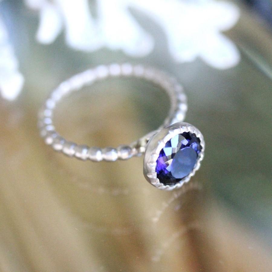 Wedding - Iolite 14K Palladium White Gold Engagement Ring, Gemstone Ring, Stacking Ring, Milgrain Inspired, Eco Friendly - Custom Made For You