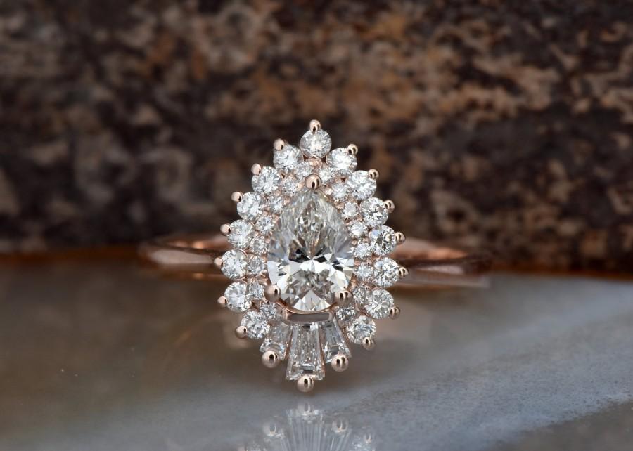 Свадьба - Rose gold engagement ring-1 Carat Diamond vintage ring-Rose gold-Promise ring-Pear shaped diamond engagement ring-Art deco ring-Custom Rings