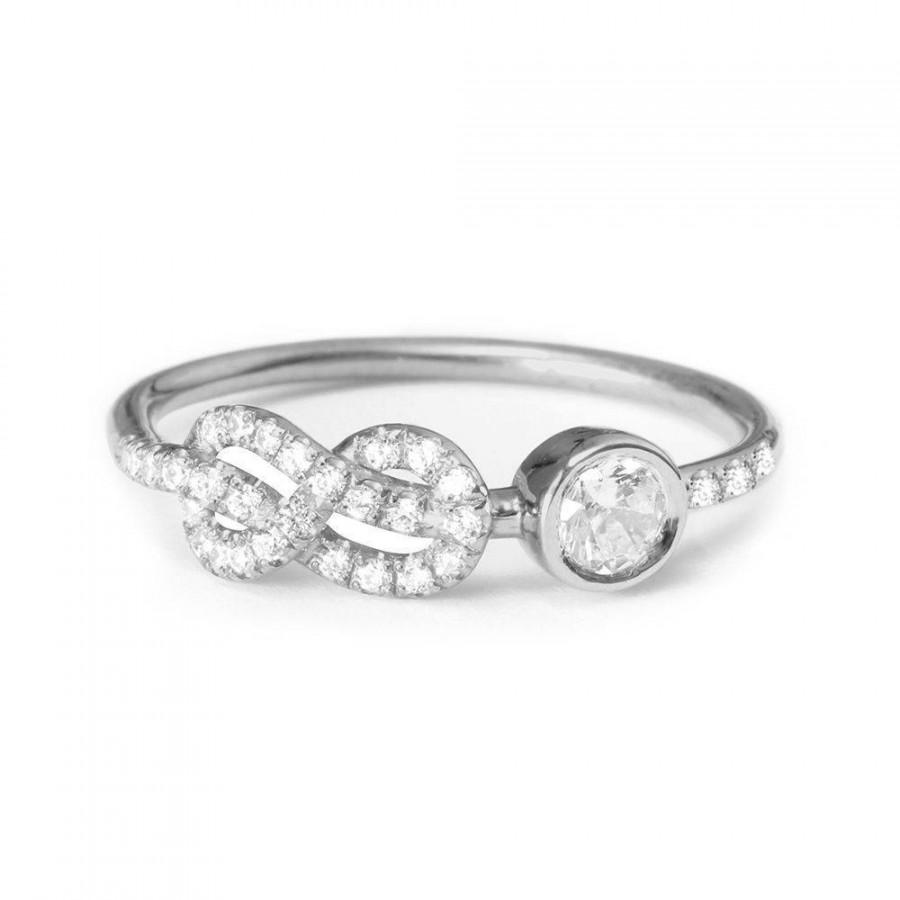 زفاف - Infinity Knot Diamond Ring, Unique Asymmetric Engagement Ring, Pave Diamond Ring, Cluster Ring, Infinity Love Knot Ring, Stacking Ring,