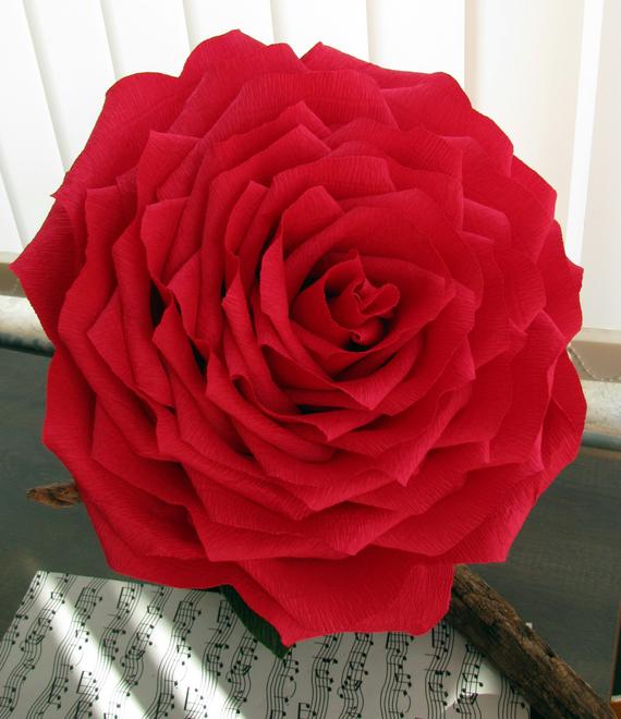 زفاف - Giant 15" ruby rose paper flower/ Bridal bouquet/ Giant rose/ Red rose birthday decoration/ Wedding decor big rose/ first anniversary gift