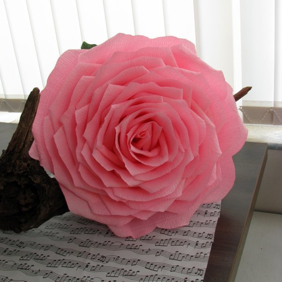 Wedding - Giant 15" pink paper flower/ Bridal bouquet/ Giant rose/ Pink rose birthday decoration/ Wedding decor big rose/ first anniversary gift
