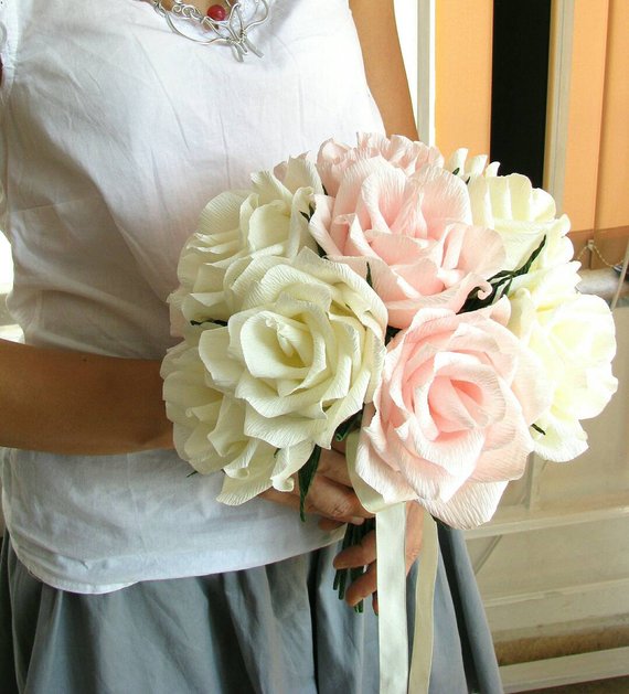Свадьба - Wedding bouquet/ Paper flower/ Centerpiece table decor/ Bridal bouquet/ Ivory rose/ Pink roses bouquet/ Bridesmaid/ Bridal shower/ Nursery