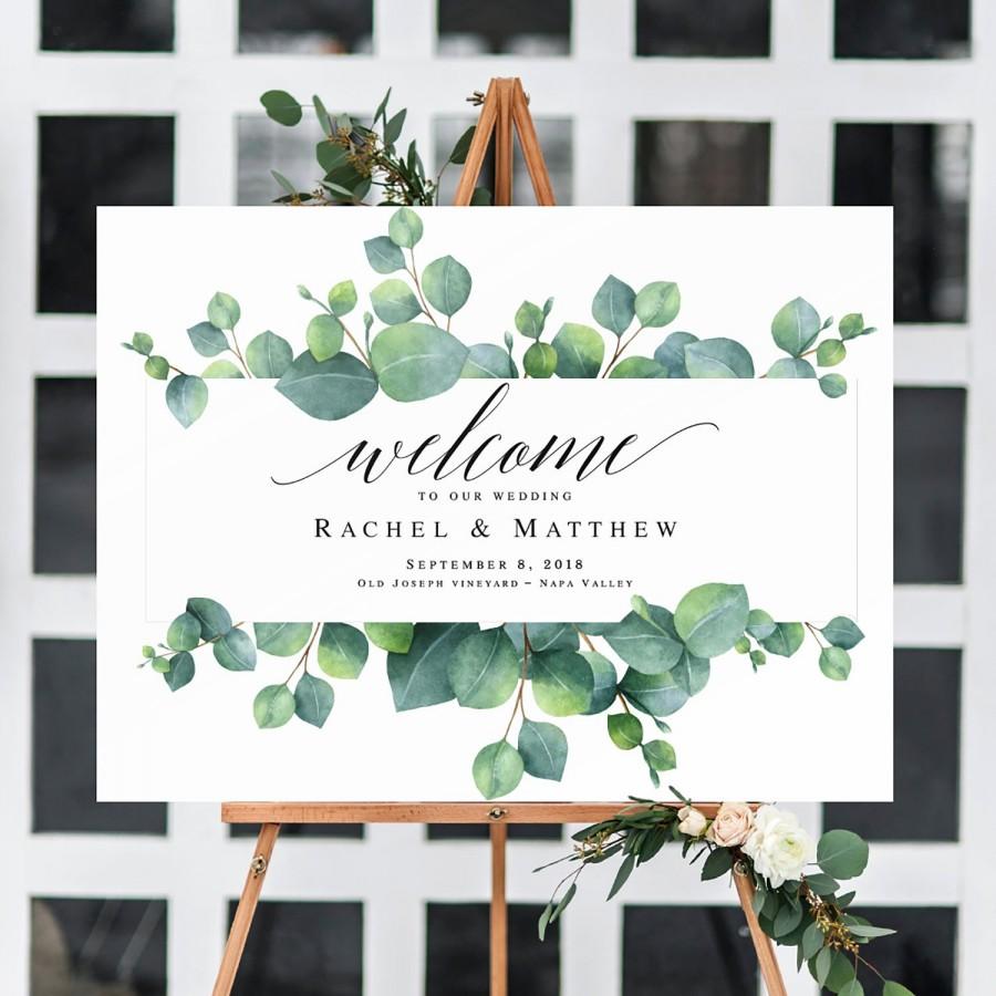 Wedding - Eucalyptus wedding welcome sign Greenery template Welcome template Horizontal welcome sign wedding Greenery welcome sign for wedding #vm151