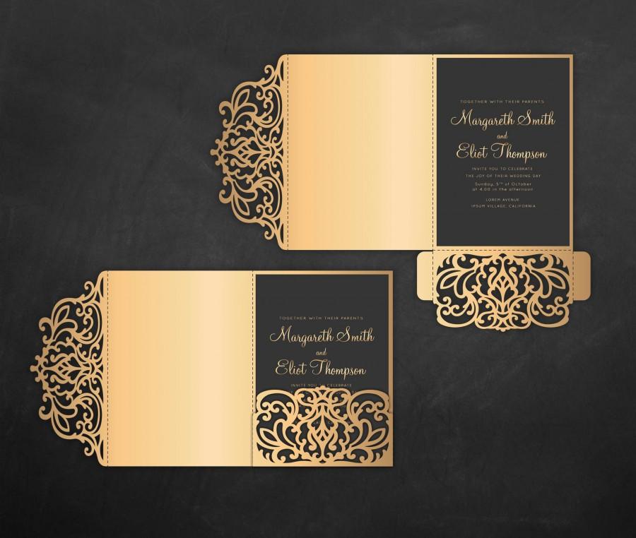 زفاف - Tri Fold pocket envelope 5x7 Wedding Invitation DXF SVG EPS Template, pocketfold laser cut file, Silhouette Cameo & Cricut cutting machines