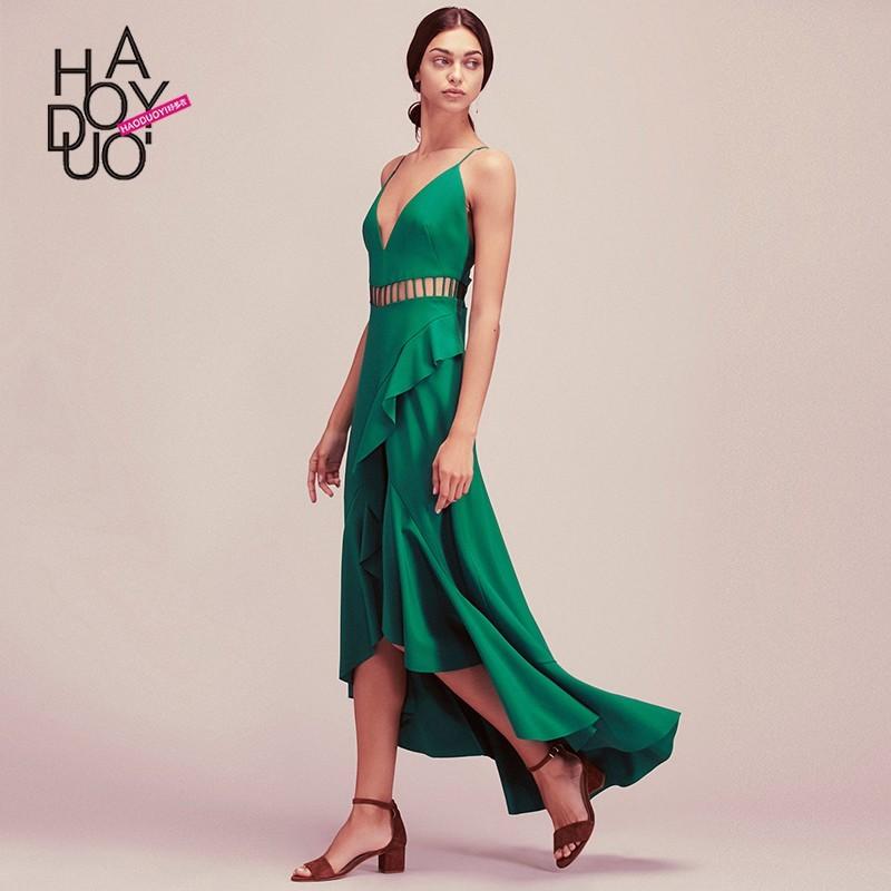زفاف - 2017 summer dress new irregular wavy side harness even deep v-cut dress length skirt - Bonny YZOZO Boutique Store