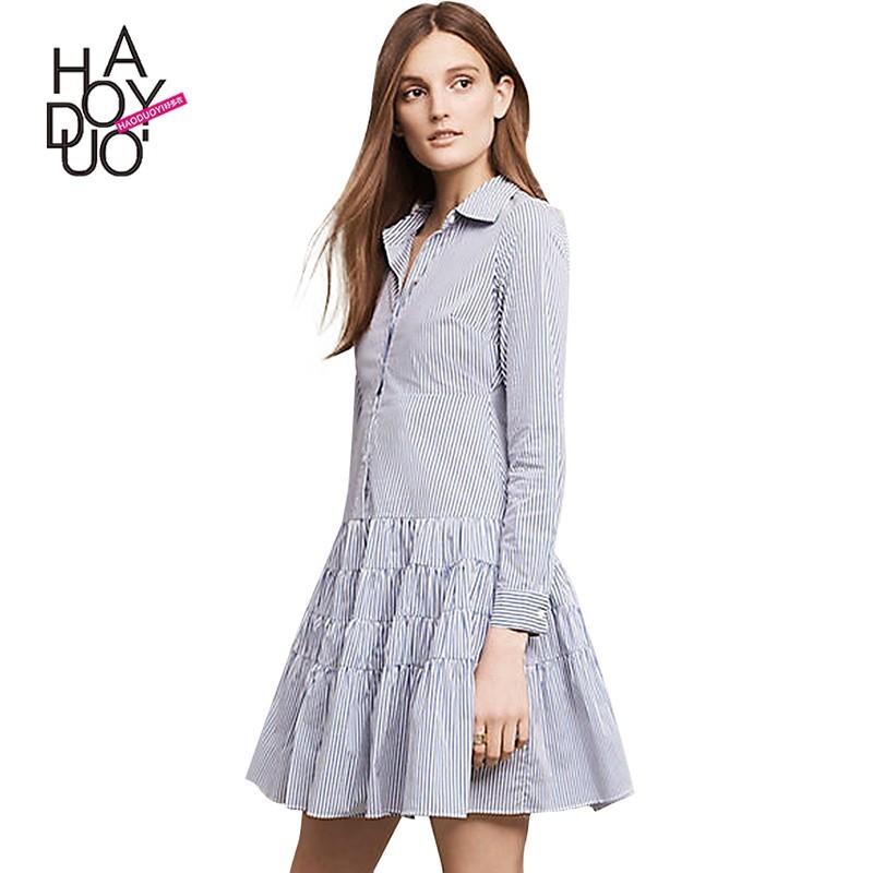 زفاف - Oversized Vogue Simple Ruffle Spring Stripped Blouse Dress - Bonny YZOZO Boutique Store
