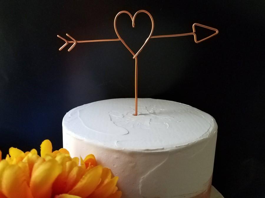زفاف - Rustic Cake Topper - Wire Cake Topper - Arrow and Heart Cake Topper - Wedding Cake Topper - Rustic Chic - Copper Cake Topper