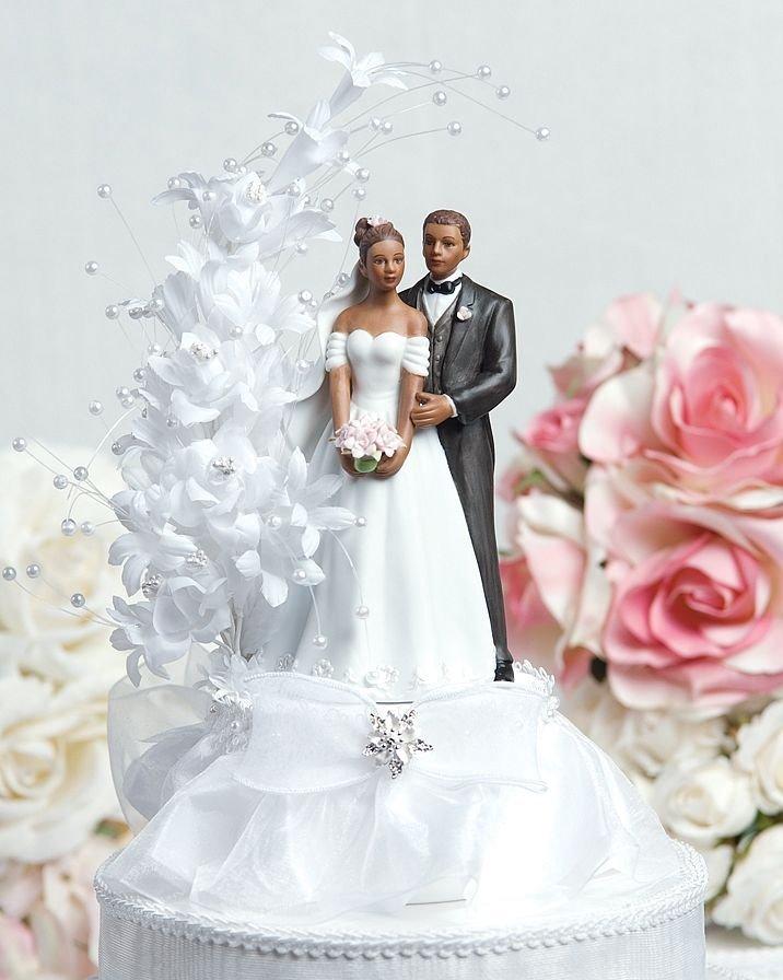 Wedding - Pearl Side Arch Classic African American Cake Topper - Custom Painted Hair Color Available - 100912