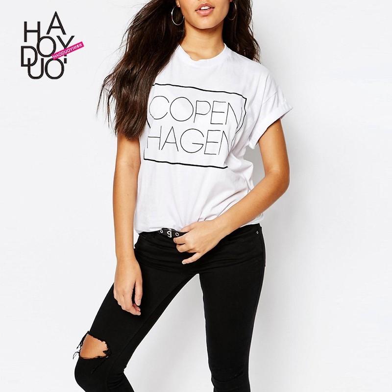 Mariage - Boyfriend Vogue Printed Slimming Alphabet White Summer T-shirt - Bonny YZOZO Boutique Store