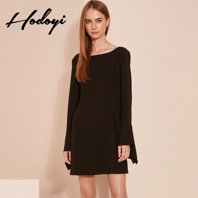 Mariage - Must-have Vogue Simple Attractive Flare Sleeves Low Cut One Color Fall 9/10 Sleeves Dress - Bonny YZOZO Boutique Store