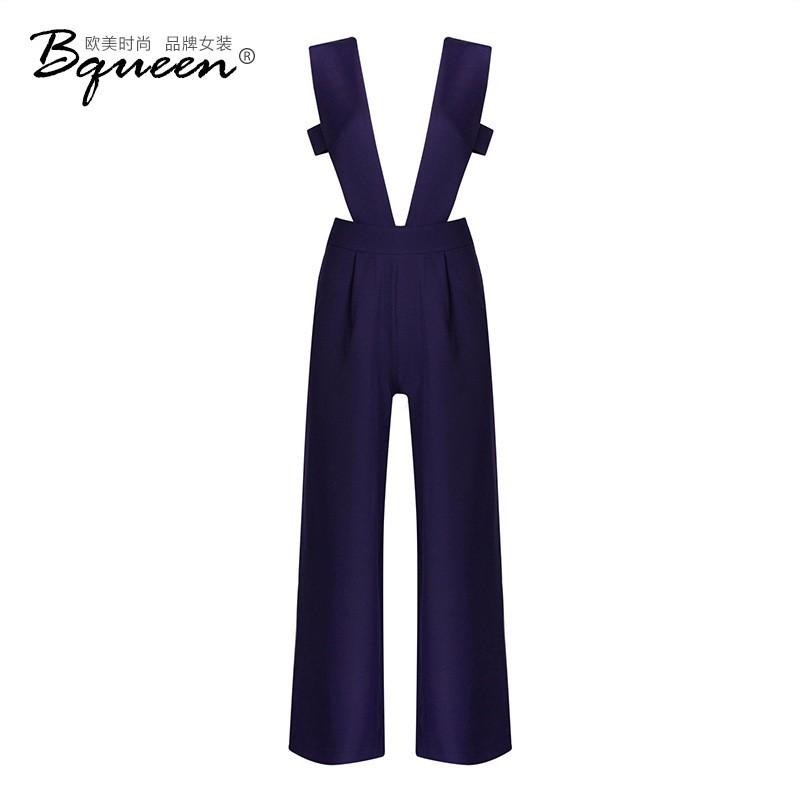 زفاف - 2017 spring Womens new product sexy V-neck Backless long pants high waist slim fit casual wide leg jumpsuit - Bonny YZOZO Boutique Store