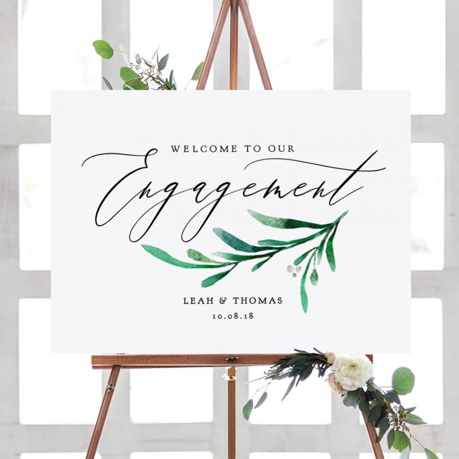 Wedding - Engagement Party Welcome Sign, Printable Engagement Welcome Sign 6 sizes included "Wedding Greenery" Editable PDF