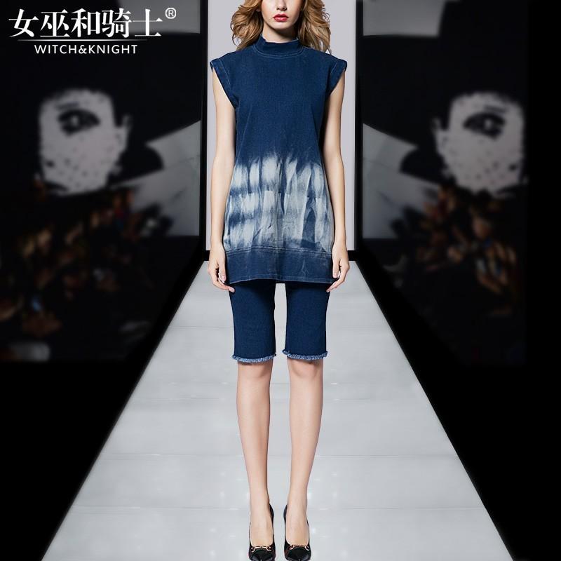 زفاف - 2017 autumn new sleeveless blouse jeans sets five trousers two piece set women - Bonny YZOZO Boutique Store