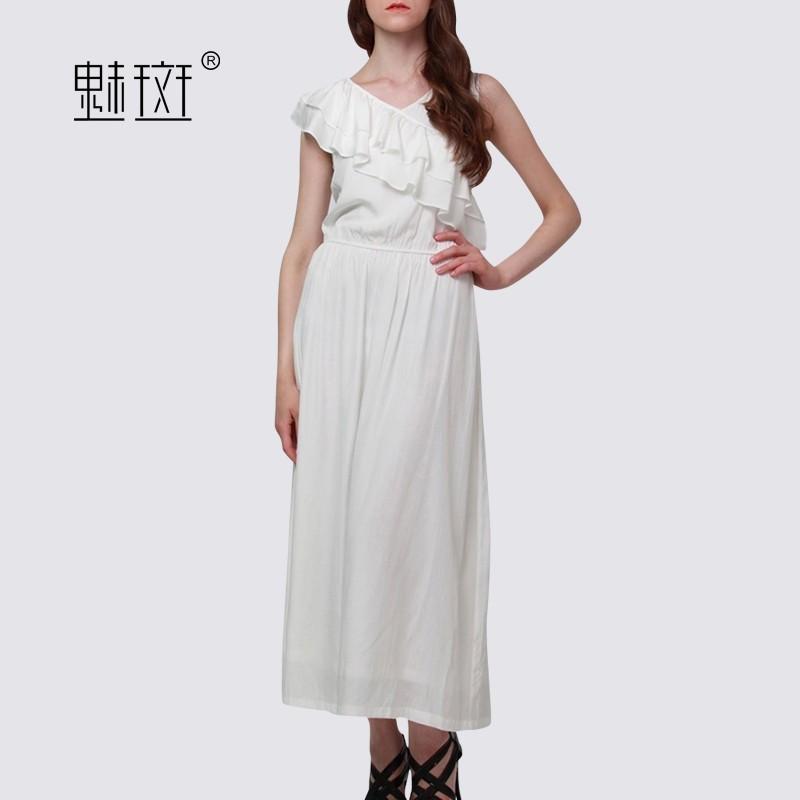 زفاف - 2017 temperament sleeveless summer dresses v neck vest dress white waves dress long dress - Bonny YZOZO Boutique Store