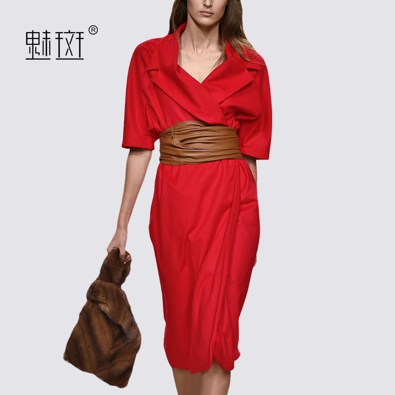 زفاف - Curvy Polo Collar 1/2 Sleeves Fall Pencil Skirt Dress - Bonny YZOZO Boutique Store