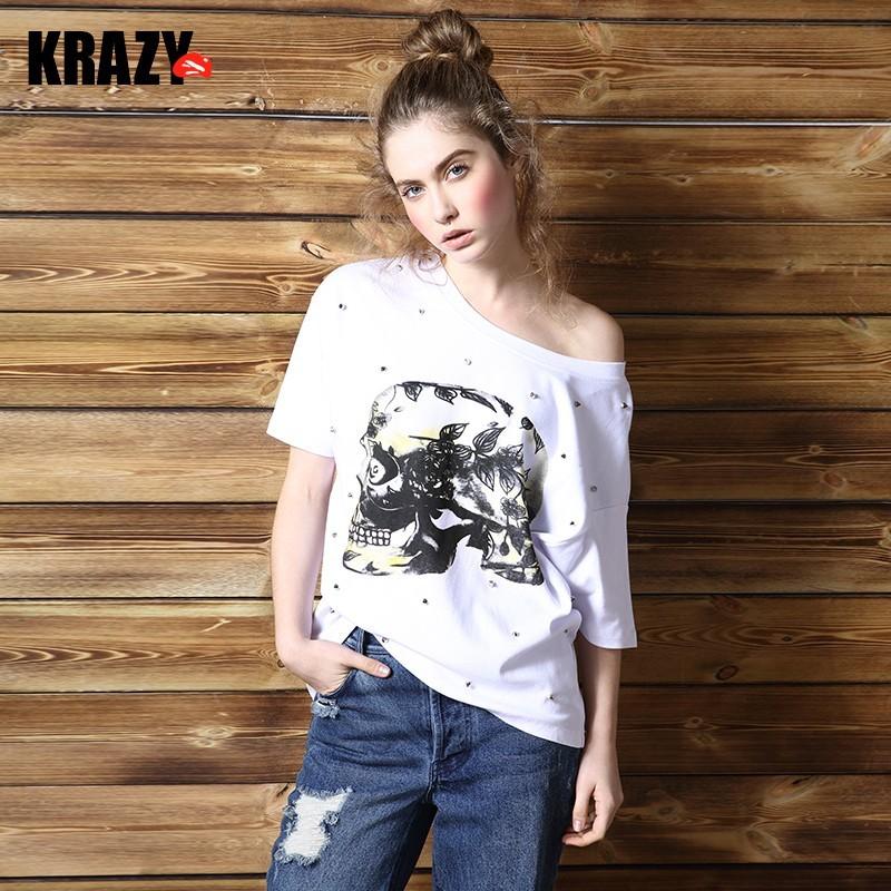 زفاف - Skull-patterned cotton loose short-sleeve t-shirt summer female 7707 - Bonny YZOZO Boutique Store