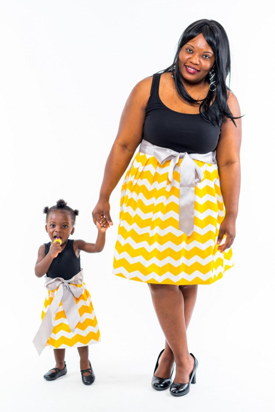 Wedding - SALE Yellow Chevron Mother Daughter Dress,Mommy and Me Dresses,Mommy n Me,Mother Daughter Outfits,Mother Daughter Dresses,Gray and Yellow