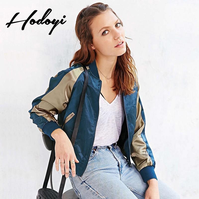 زفاف - In summer 2017 new ladies stylish contrast color stitching the jacket collar baseball short jacket - Bonny YZOZO Boutique Store