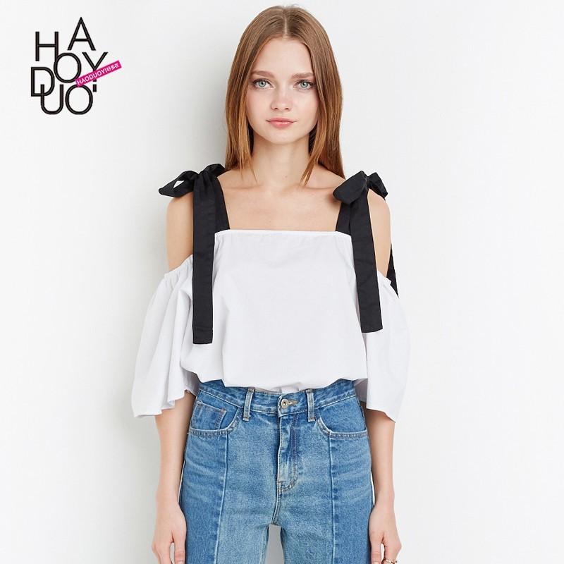 Свадьба - Oversized Bow Bateau White Summer Short Sleeves Blouse Strappy Top - Bonny YZOZO Boutique Store
