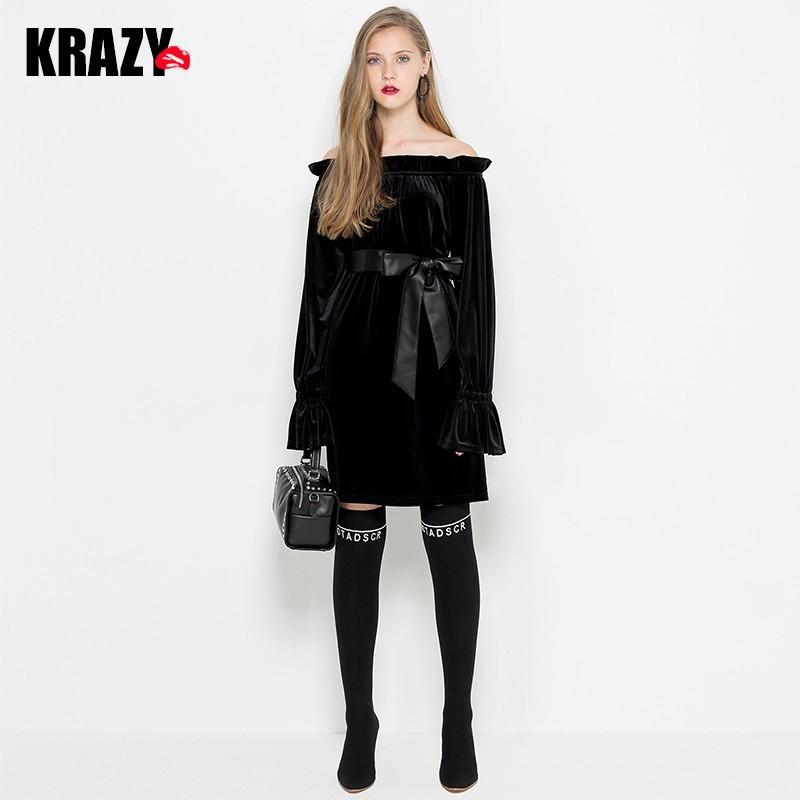 Mariage - Vintage Curvy Bateau Lace Up Velvet Black Mini Dress Belt Dress - Bonny YZOZO Boutique Store
