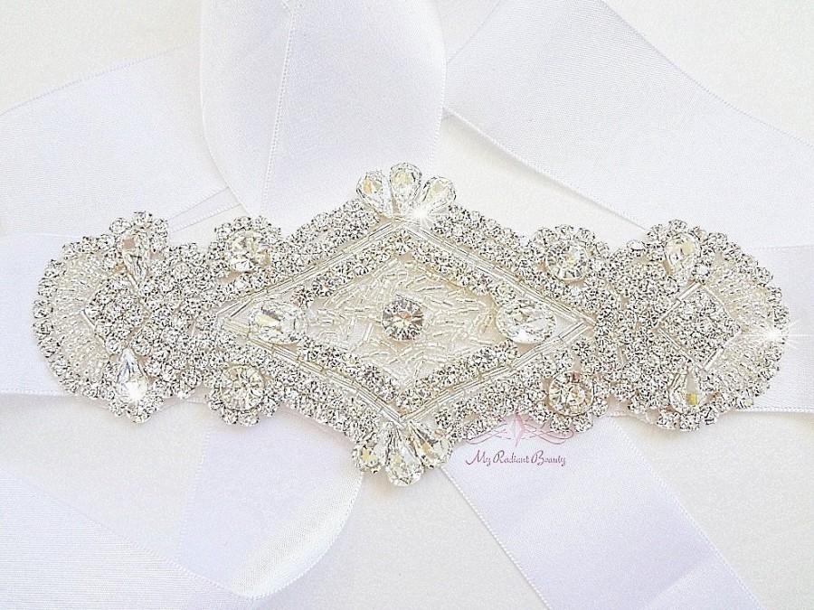 Wedding - Bridal Sash, Diamond within diamond shaped Crystal Rhinestone Bridal Sash Belt, Wedding Sash, Beaded Sash, Rhinestone Sash SB0005