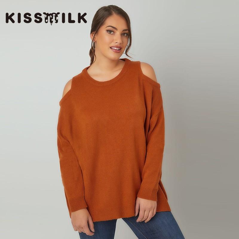 زفاف - Oversized Vogue Sexy Simple Hollow Out Plus Size Off-the-Shoulder Jersey Sweater - Bonny YZOZO Boutique Store