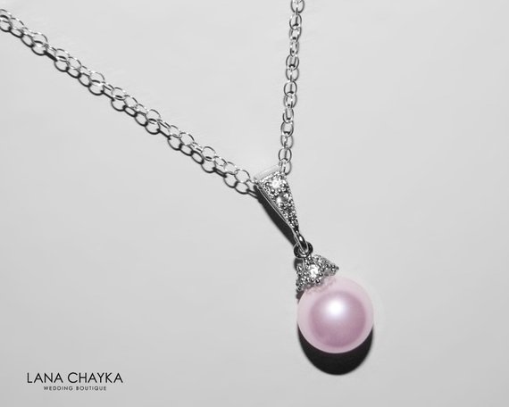 Свадьба - Blush Pink Pearl Necklace, Swarovski 8mm Rosaline Pearl Silver Necklace, Light Pink Pearl Wedding Necklace, Pink Bridesmaids Wedding Jewelry