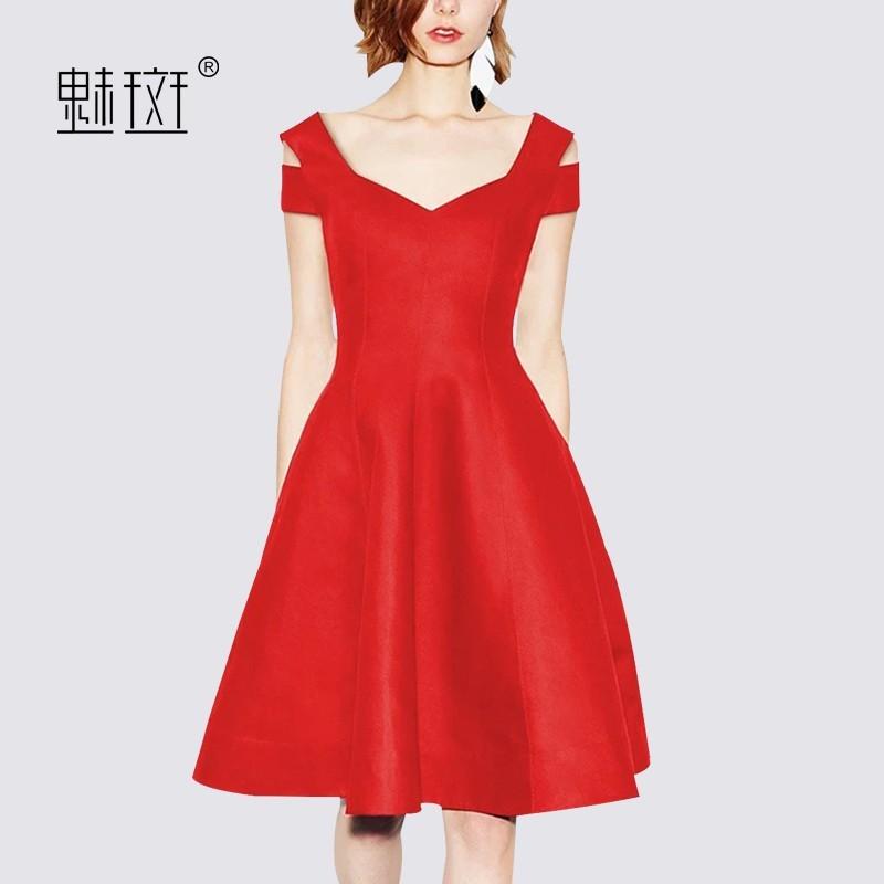 زفاف - Slimming V-neck Short Sleeves Red Summer Dress Formal Wear - Bonny YZOZO Boutique Store