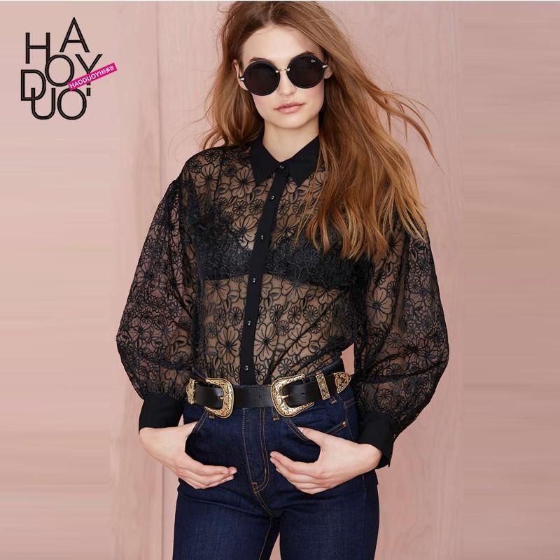 Mariage - Perspective of 2017 summer new fashion slim lace petal shirt sexy Lantern sleeves - Bonny YZOZO Boutique Store