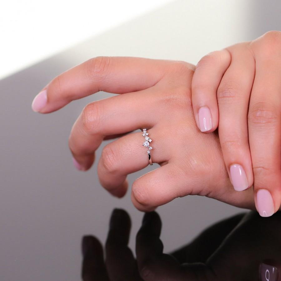 زفاف - Delicate Sterling Silver Ring, Dainty Ring, Dainty Skinny Ring, CZ Cluster Ring Stacking Ring Gift for Her Stackable 14K Gold Plated TROVE
