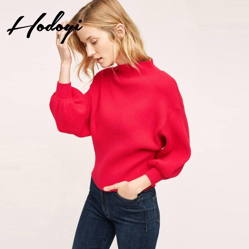 Wedding - Autumn and winter women's half-high neck fashion lantern sleeve warm festive Chinese red color short paragraph student sweater w - Bonny YZOZO Boutique Store