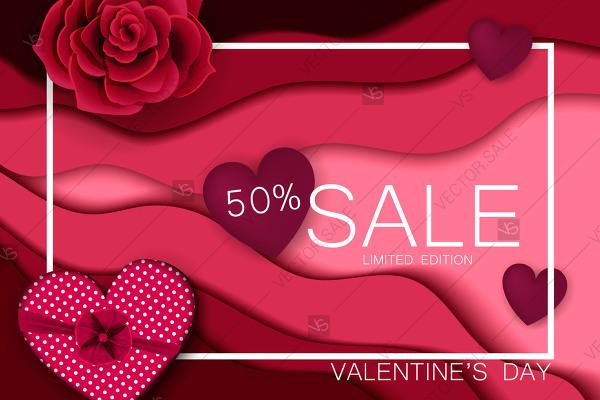 زفاف - Valentine sale banner vector paper cut background heatrs