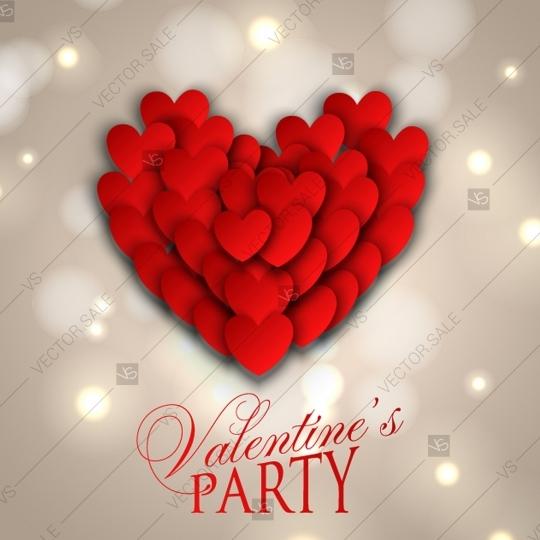 زفاف - Valentines day greeting card Red heart of many paper cut hearts