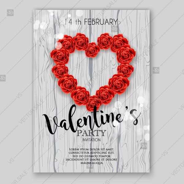 Wedding - Valentine invitation heart of rose on wood background