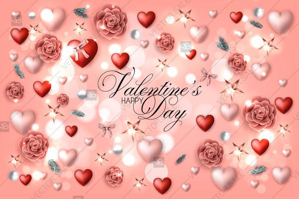 Свадьба - Valentine's day card vector elements invitation party template hearts stars roses fir bow