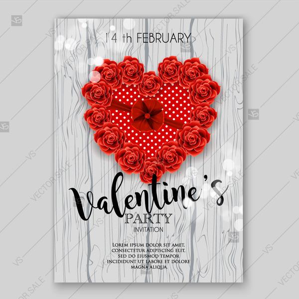 Wedding - Romantic Valentine card with roses and lettering. Vector illustration printable template on wooden texture