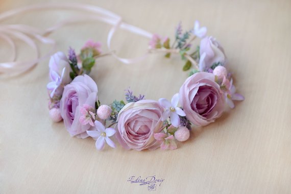 Wedding - Bridal head wreath Blush purple wedding crown Ranunculus halo blush flowers wreath hair Bridal headband Ready to ship crown adult