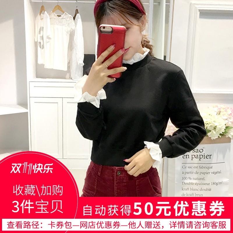 Mariage - Must-have Vogue Student Style Fall Casual Frilled 9/10 Sleeves Black Hoodie Top - Bonny YZOZO Boutique Store