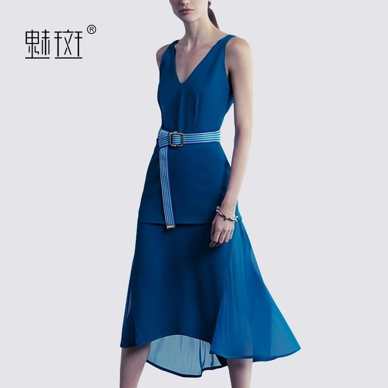 زفاف - Vogue Slimming V-neck Sleeveless Summer Outfit Twinset Skirt Top - Bonny YZOZO Boutique Store