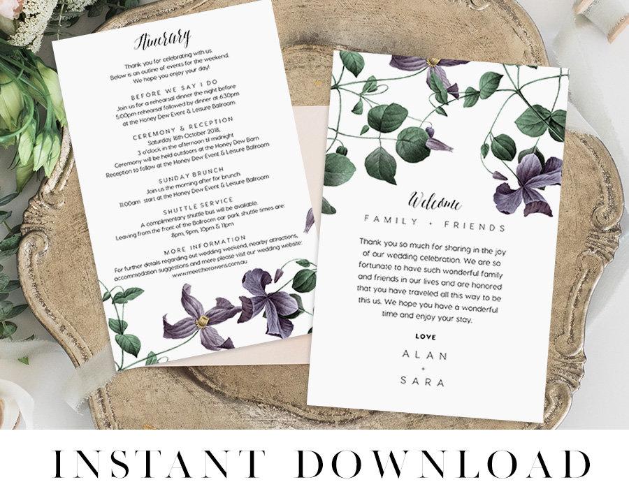 Hochzeit - Itinerary Printable, Editable pdf, INSTANT DOWNLOAD, Wedding Welcome Bag Note, Printable Wedding Itinerary, Agenda, Whats On Note, EMPIRE