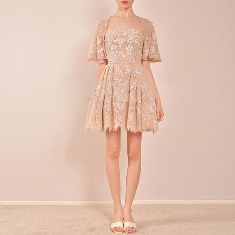 Hochzeit - Sweet Attractive Pleated Bateau 1/2 Sleeves Lace Puncho Coat Dress Skirt - Bonny YZOZO Boutique Store