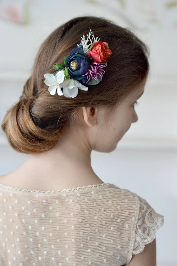 Mariage - Woodland hair clip Spring apple blossom hair clip Woodland head piece Wedding hair clip blue red flowers Bridal hair prom flowers spring