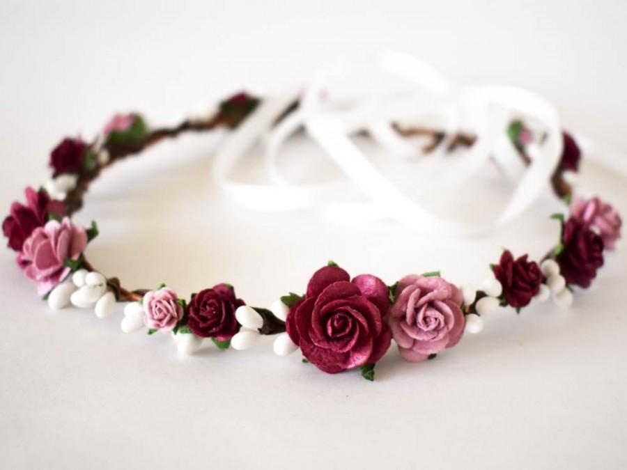 Mariage - Burgundy and Dusty Rose flower crown. Mauve flower crown. Burgundy bridal headpiece. Dusty Rose wedding headpiece. Burgundy hair flowers.