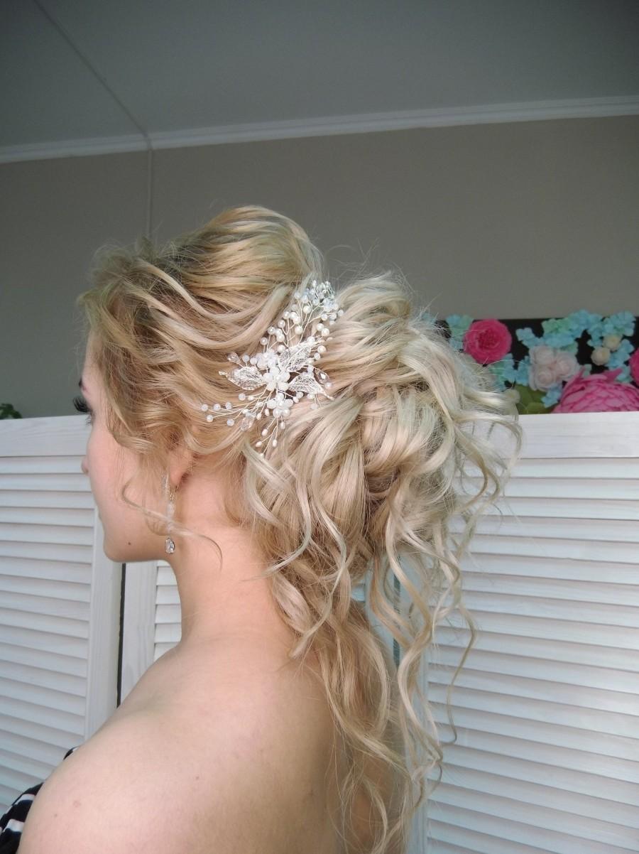 زفاف - Bridal headpiece Wedding hair comb Silver headpiece Crystals headpiece Pearl bridal accessories Wedding hair accessories Hair jewelry