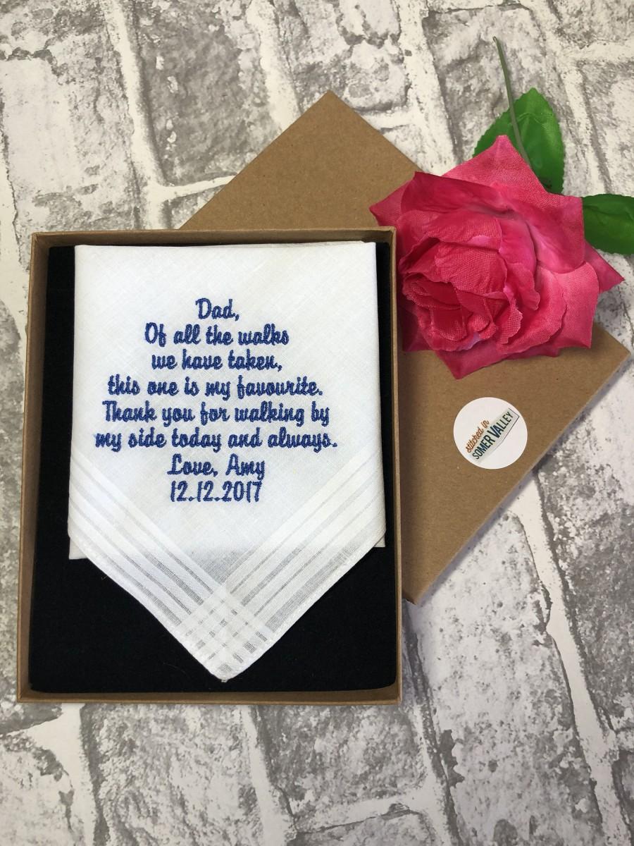 Mariage - Father of the bride handkerchief and gift box, embroidered wedding handkerchief