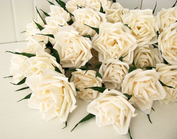 Wedding - Ivory roses table arrangement/ Paper flower/ Bridal bouquet/ Wedding decor/ Bridal shower/ Floral centerpiece/ Birthday party decoration