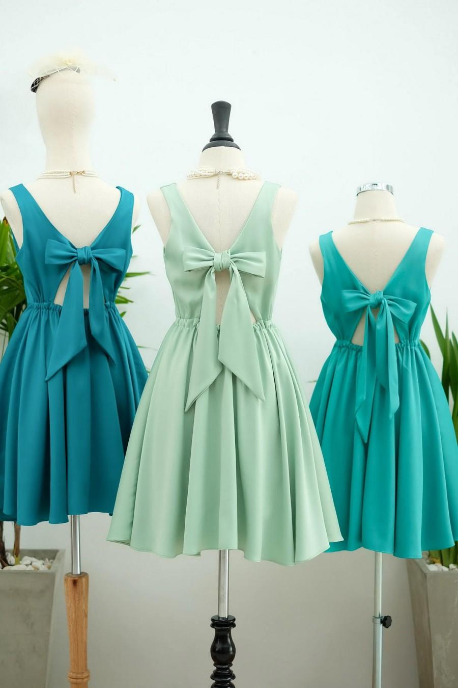 Mariage - Sage green dress Emerald green Bridesmaid dress Prom dress Lolita Wedding Party dress Bridal party Cocktail Formal bow back evening dress