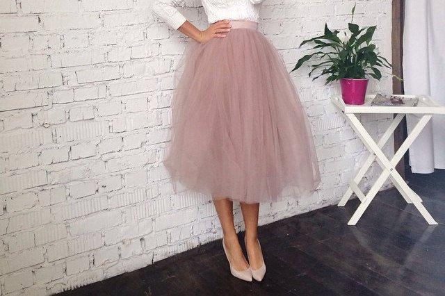 Wedding - Dusty rose tulle tutu skirt tea length for bridal separates